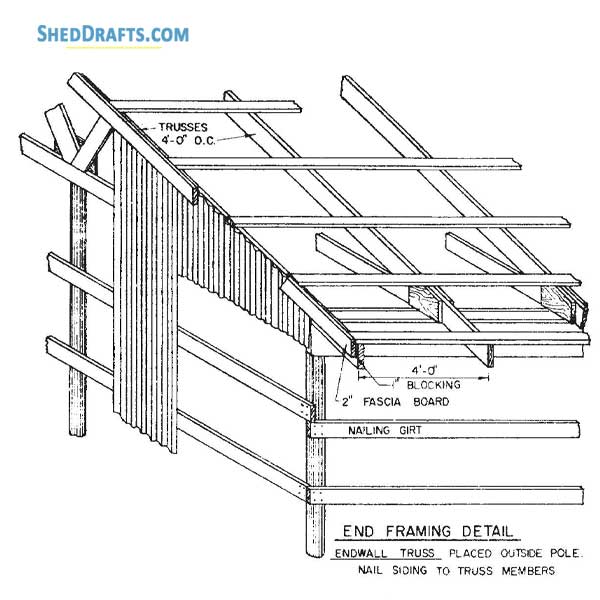 50x64 Pole Barn Utility Shed Plans Blueprints 12 End Framing Detail