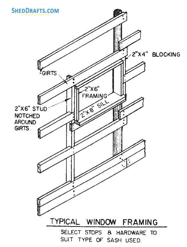 50x64 Pole Barn Utility Shed Plans Blueprints 14 Window Framing