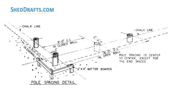 50x64 Pole Barn Utility Shed Plans Blueprints 15 Pole Spacing Detail