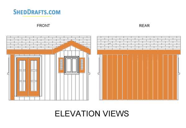 6x10 Gable Playhouse Shed Plans Blueprints 03 Front Rear Elevations