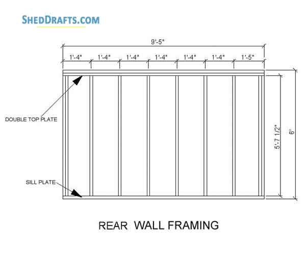 6x10 Gable Playhouse Shed Plans Blueprints 08 Back Wall Framing