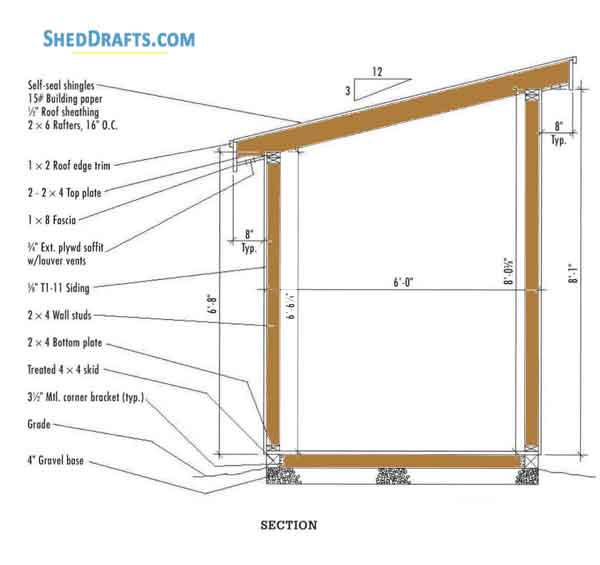 6x10 Lean To Firewood Storage Shed Plans Blueprints 03 Building Section