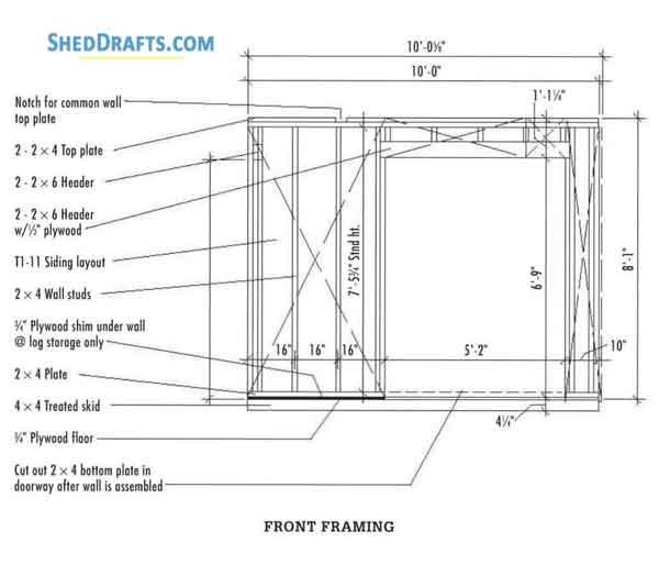 6x10 Lean To Firewood Storage Shed Plans Blueprints 04 Front Wall Framing