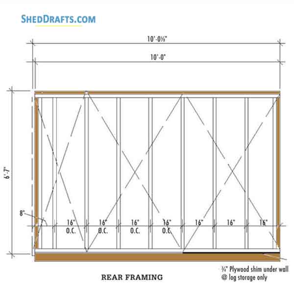 6x10 Lean To Firewood Storage Shed Plans Blueprints 05 Back Wall Framing