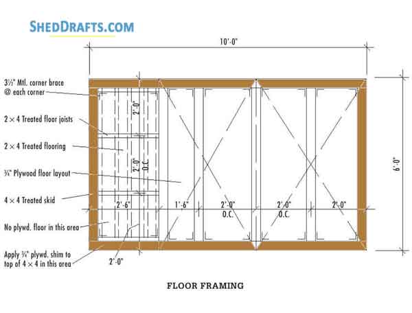 6x10 Lean To Firewood Storage Shed Plans Blueprints 06 Floor Framing Plan