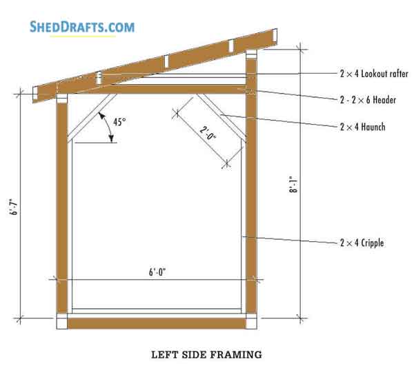 6x10 Lean To Firewood Storage Shed Plans Blueprints 09 Left Wall Framing