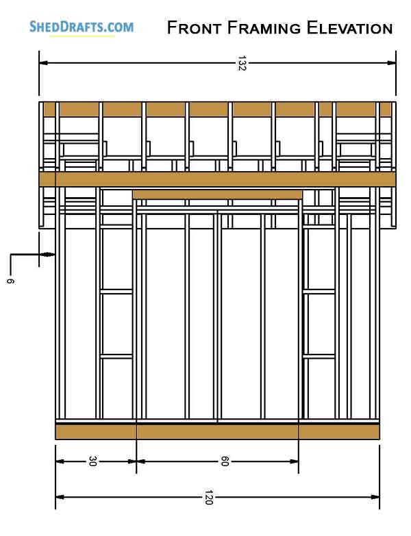 6x10 Saltbox Storage Shed Diy Plans Blueprints 04 Front Framing Elevation