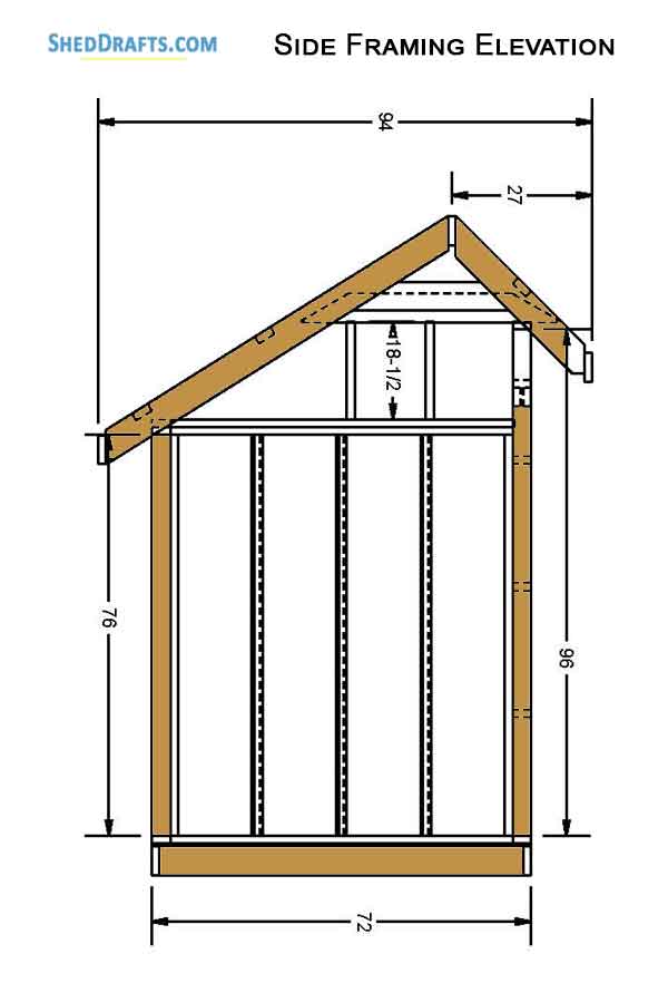 6x10 Saltbox Storage Shed Diy Plans Blueprints 05 Side Framing Elevation