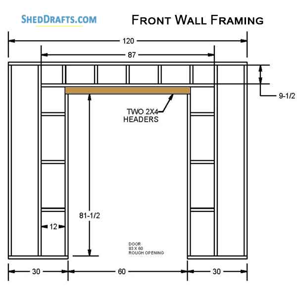 6x10 Saltbox Storage Shed Diy Plans Blueprints 08 Front Wall Framing