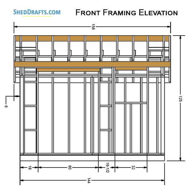 6x12 Saltbox Storage Shed Diy Plans Blueprints 04 Front Framing Elevation