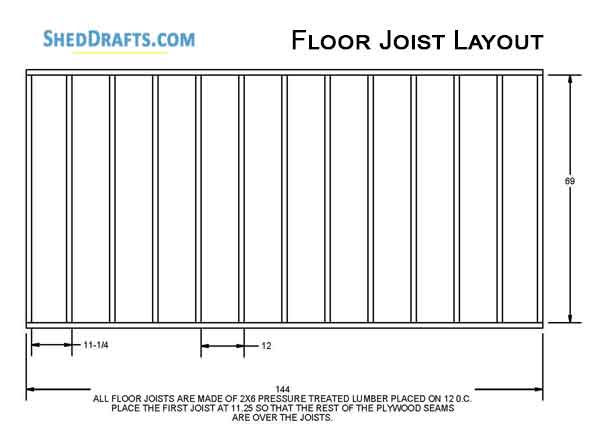 6x12 Saltbox Storage Shed Diy Plans Blueprints 07 Floor Joist Layout