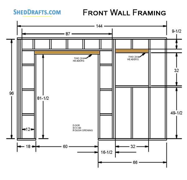 6x12 Saltbox Storage Shed Diy Plans Blueprints 08 Front Wall Framing
