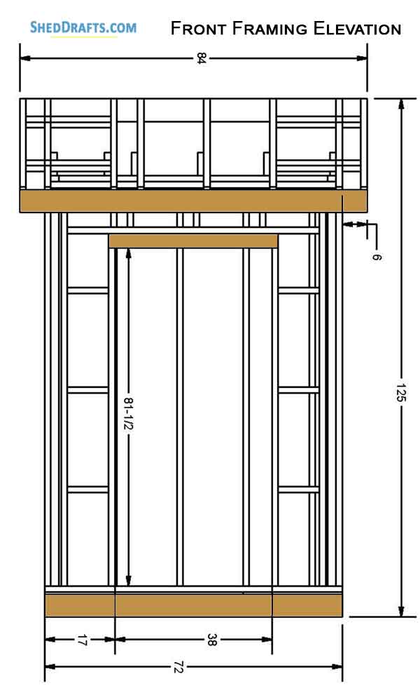 6x6 Gable Tool Storage Shed Plans Blueprints 04 Front Framing Elevation
