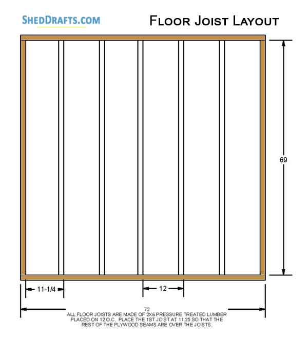 6x6 Gable Tool Storage Shed Plans Blueprints 07 Floor Joist Layout