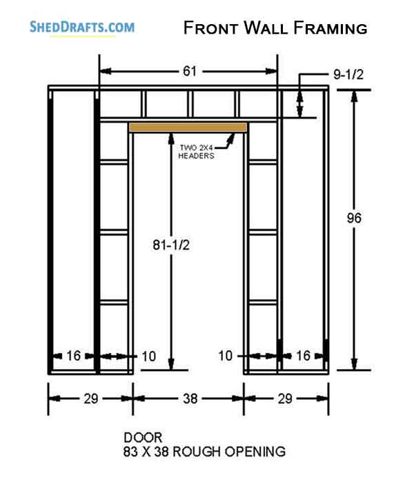 6x8 Gable Garden Potting Shed Plans Blueprints 08 Front Wall Framing