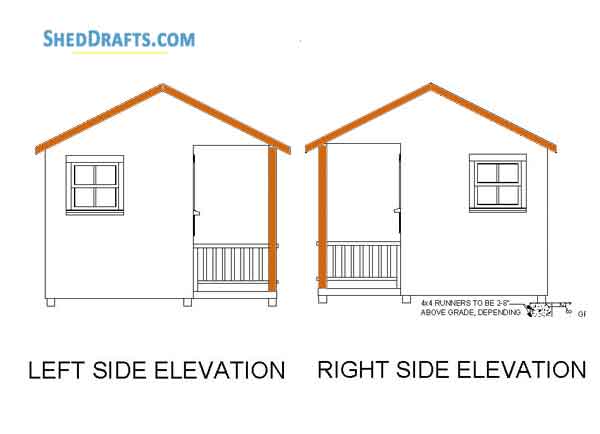 6x8 Gable Playhouse Shed Plans Blueprints 04 Left Right Elevations