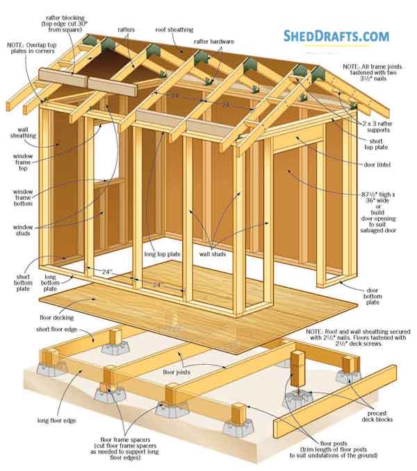 6x8 Gable Roof Shed Plans Blueprints 01 Floor Wall Frame