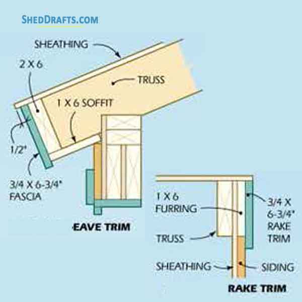 6x8 Gable Tool Shed Building Plans Blueprints 04 Eave Rake Trim
