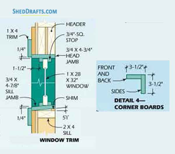 6x8 Gable Tool Shed Building Plans Blueprints 06 Window Trim Corner Boards