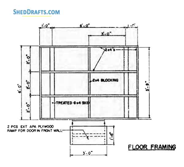 6x8 Gable Tool Storage Shed Plans Blueprints 02 Floor Framing Plan