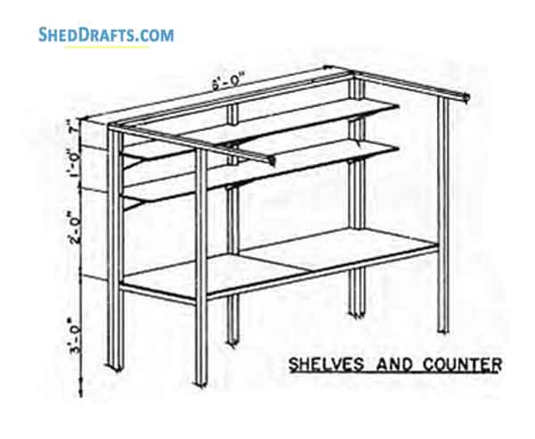6x8 Gable Tool Storage Shed Plans Blueprints 16 Shelves Counter