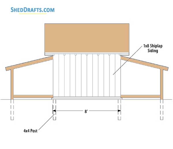6x8 Saltbox Firewood Shed Plans Blueprints 04 Rear Elevation