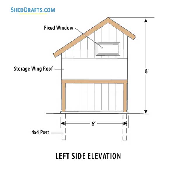 6x8 Saltbox Firewood Shed Plans Blueprints 06 Left Elevation