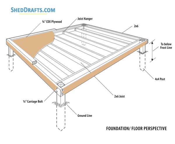 6x8 Saltbox Firewood Shed Plans Blueprints 07 Floor Framing Plan