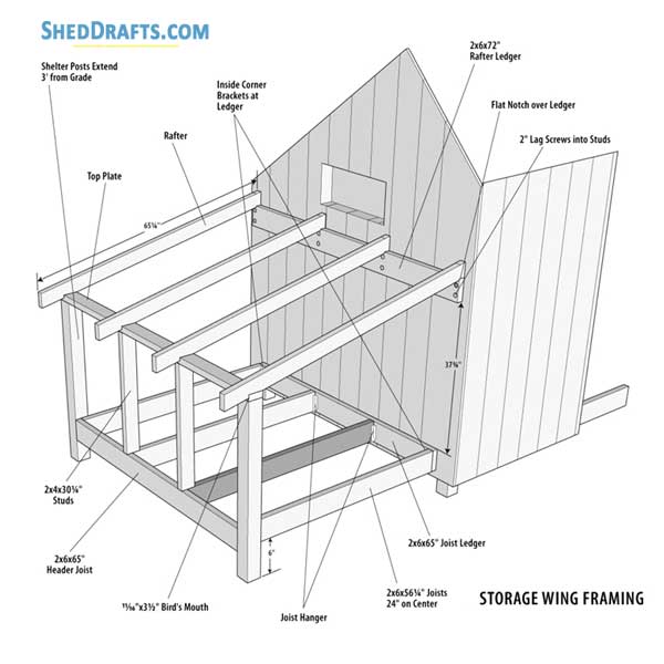 6x8 Saltbox Firewood Shed Plans Blueprints 10 Storage Wing Framing