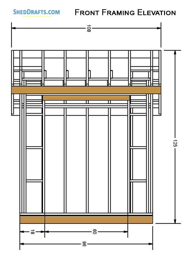 6x8 Saltbox Storage Shed Diy Plans Blueprints 04 Front Framing Elevation