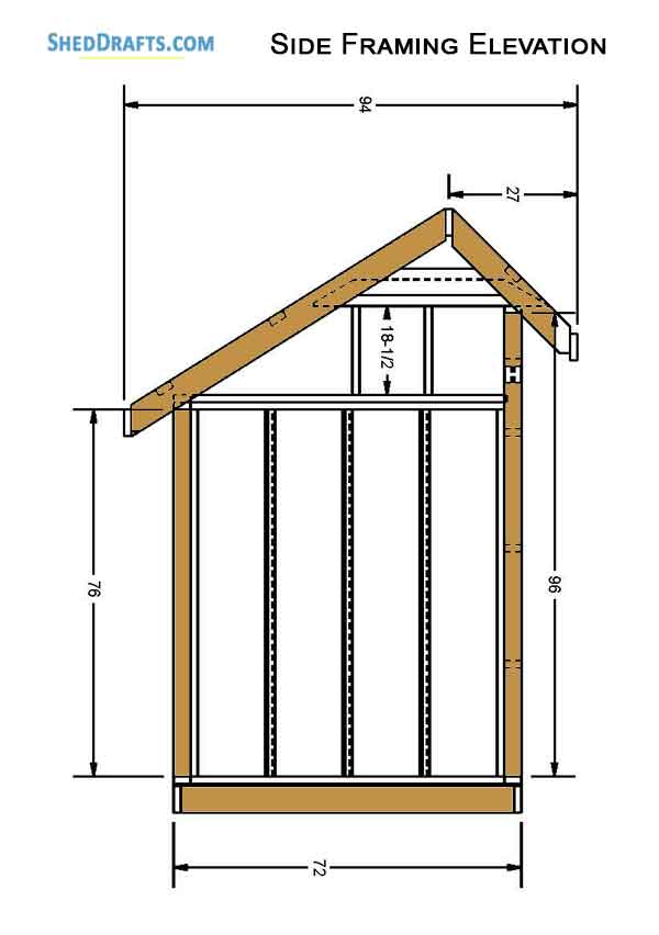 6x8 Saltbox Storage Shed Diy Plans Blueprints 05 Side Framing Elevation