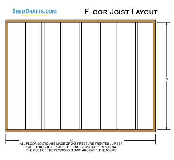 6x8 Saltbox Storage Shed Diy Plans Blueprints 07 Floor Joist Layout