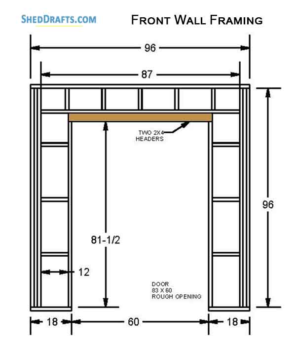 6x8 Saltbox Storage Shed Diy Plans Blueprints 08 Front Wall Framing