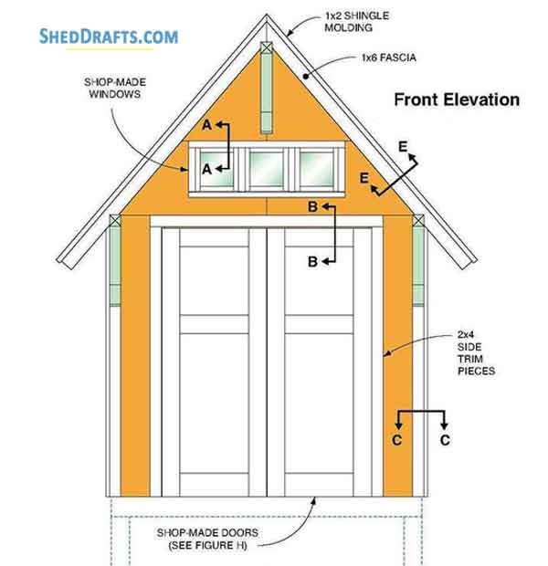 7x14 Diy Backyard Shed Plans Blueprints 01 Front Elevations