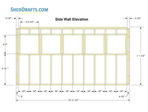7x14 Diy Backyard Shed Plans Blueprints 05 Side Wall Framing