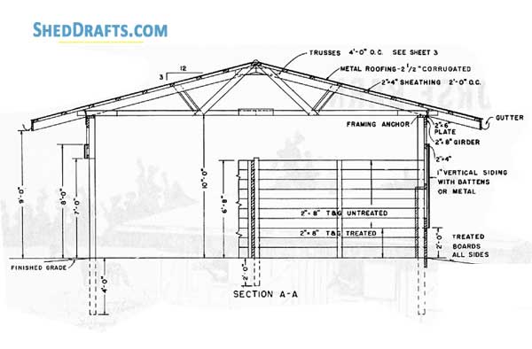 8 Stall Horse Barn Plans Blueprints 01 Building Section