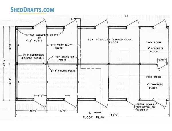 8 Stall Horse Barn Plans Blueprints 03 Floor Framing Plan