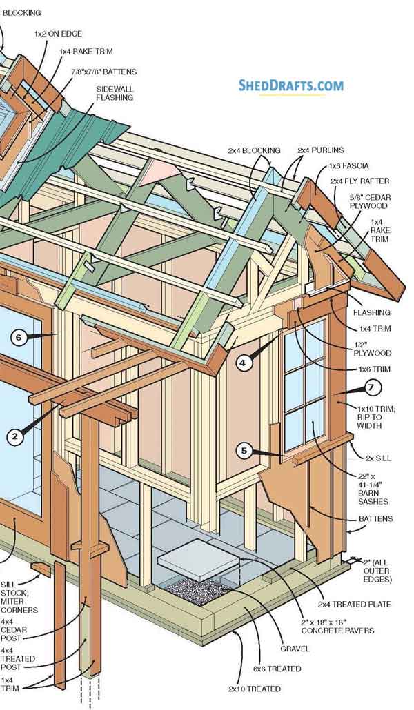 8x10 Gable Backyard Shed Plans Blueprints 01 Building Section Right