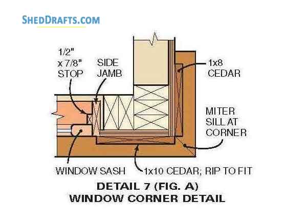 8x10 Gable Backyard Shed Plans Blueprints 10 Window Corner Detail