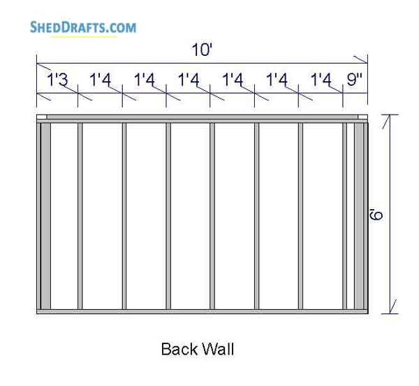 8x10 Gable Garden Shed Plans Blueprints 06 Back Wall Framing