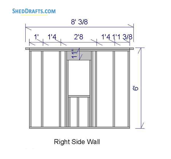 8x10 Gable Garden Shed Plans Blueprints 08 Right Wall Framing