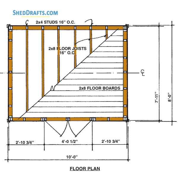 8x10 Gable Storage Shed Plans Blueprints 05 Floor Framing