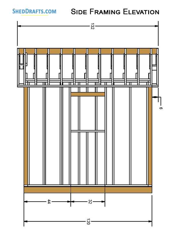 8x10 Gambrel Timber Storage Shed Plans Blueprints 05 Side Framing Elevation