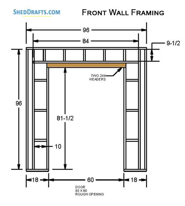 8x10 Gambrel Timber Storage Shed Plans Blueprints 08 Front Wall Framing