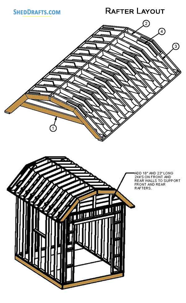 8x10 Gambrel Timber Storage Shed Plans Blueprints 14 Roof Truss Layout