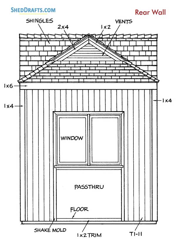 8x10 Garden Shed Plans With Workbench Blueprints 09 Rear Elevations