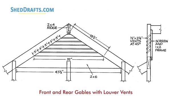 8x10 Garden Shed Plans With Workbench Blueprints 21 Front Rear Gables Louver Vents