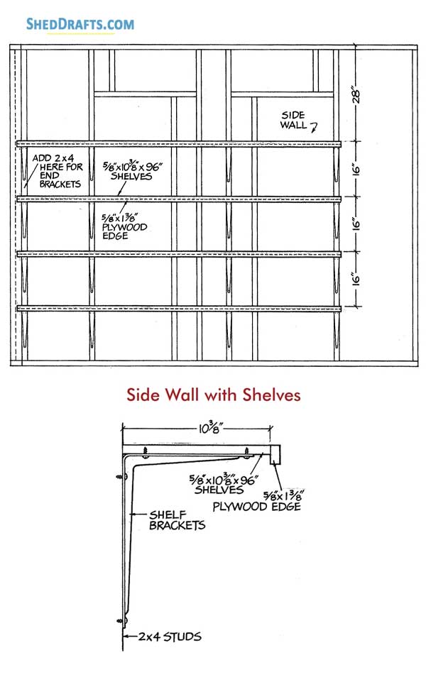8x10 Garden Shed Plans With Workbench Blueprints 22 Side Wall Shelves