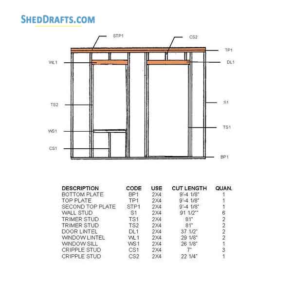 8x10 Lean To Garden Shed Plans Blueprints Storage 09 Front Wall Frame