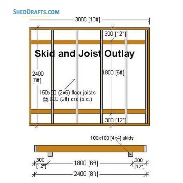 8x10 Outdoor Shed Building Plans Blueprints 02 Skid Joist Layout